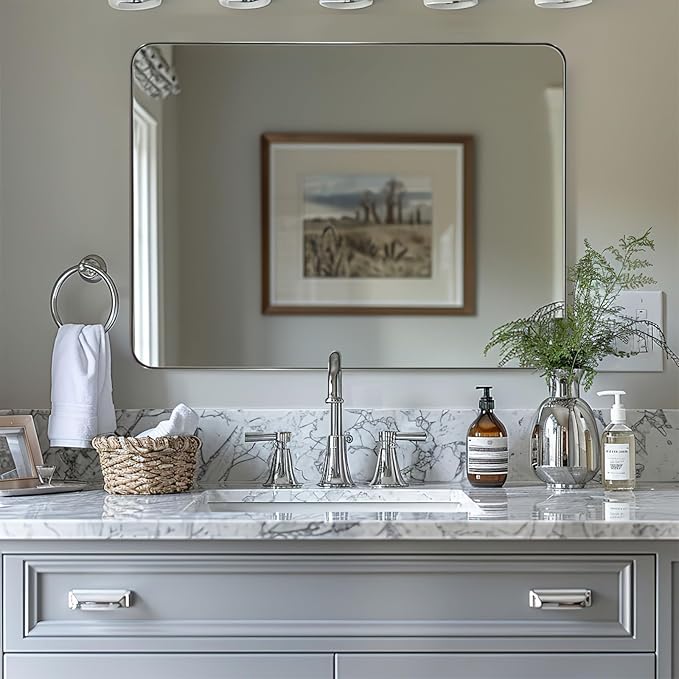 ANDY STAR 36"x48"Chrome Bathroom Mirror, Large Wall Mirror - Image 2