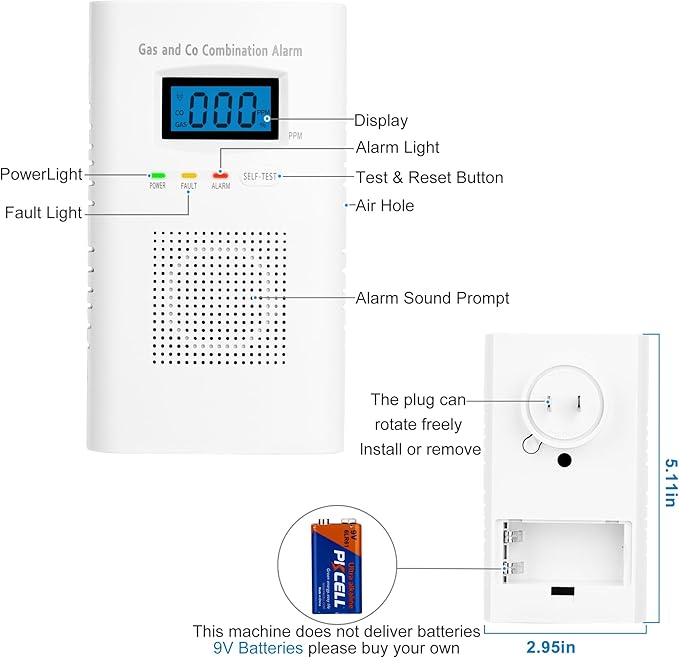 Combination Gas and Carbon Monoxide Detector Plug-in | CO Alarm & Natural Gas - Image 2