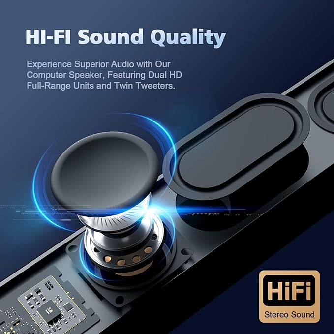Computer Speakers for Desktop PC, HiFi Stereo Poratble 5.3 Bluetooth Computer - Image 2