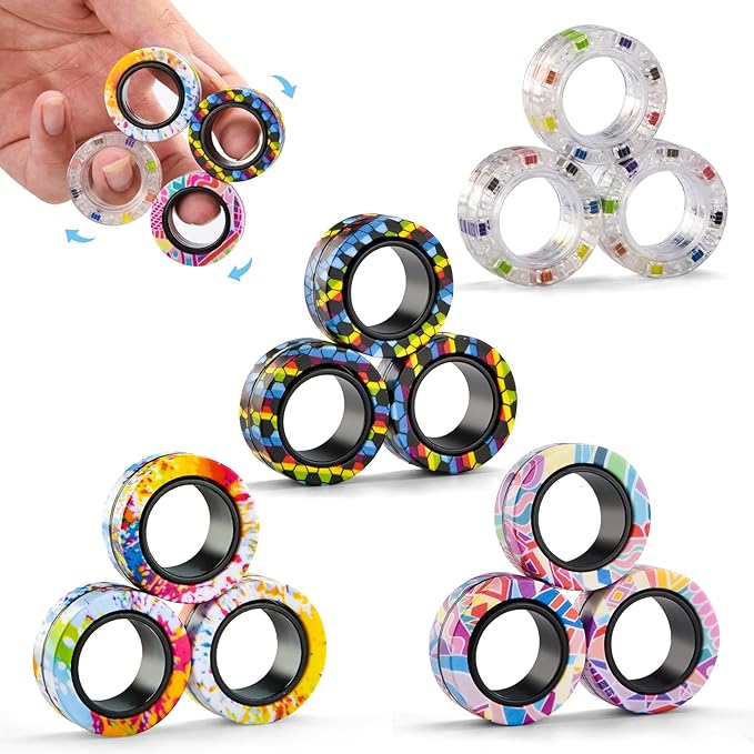 12Pcs Magnetic Adults Fidget Toys Rings, Stocking Stuffers by FINGERROCK