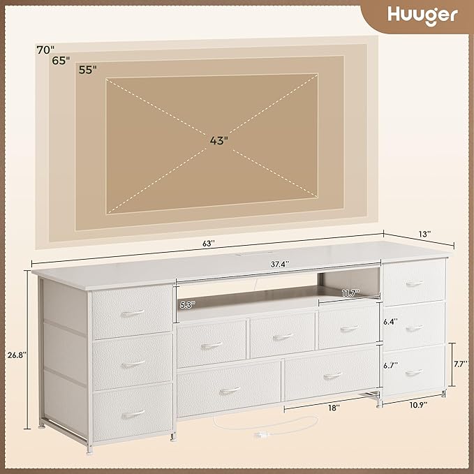 Huuger 63 Inch TV Stand for 65, 70 Inch TV, 11 Drawer Long Dresser - Image 3