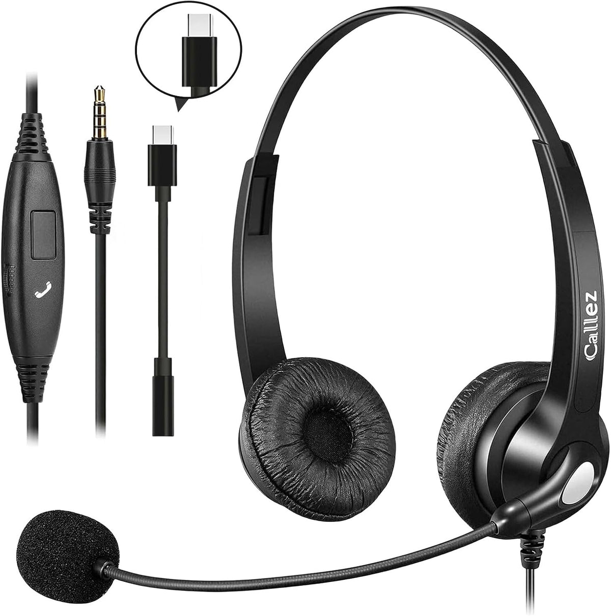 Callez Wired Computer Headset, 3.5mm/USB-C Headset
