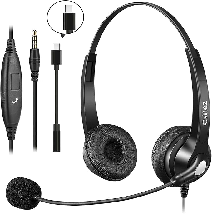 Callez Wired Computer Headset, 3.5mm/USB-C Headset by Callez