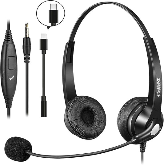 Callez Wired Computer Headset, 3.5mm/USB-C Headset by Callez