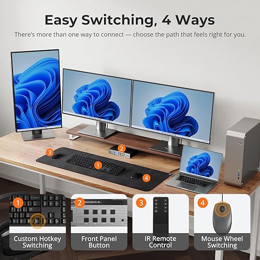 TESmart HDMI KVM Switch 3 Monitors 2 Computers 4K@60Hz, USB 3.0 KVM Switch - Image 7