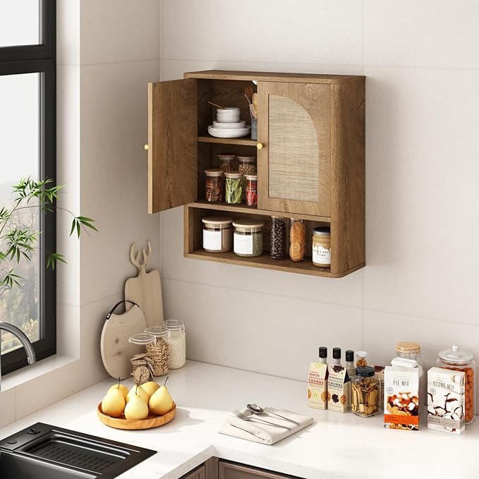 RUSTOWN Rattan Bathroom Wall Cabinet, Over The Toilet Storage Cabinets - Image 6