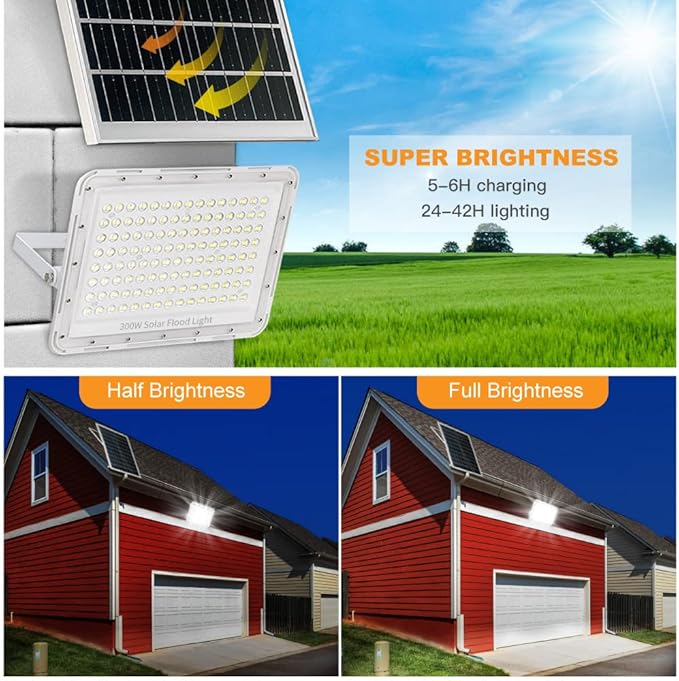 300W LED Solar Flood Lights, 24000Lumens Street Flood Light Outdoor IP67 - Image 3