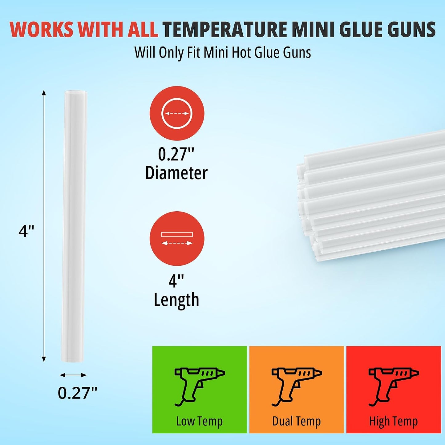 200 Pack Bulk Mini Hot Glue Sticks for Glue Gun, 4" x 0.27", 7mm | Small Clear Craft Adhesive, 30 Second Set Time, Low High Temp Compatible, Wood Glass Metal Paper Bonding