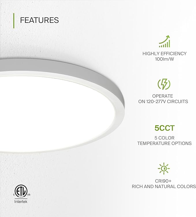 ASD LED 24" Round Flush Mount Ceiling Light Fixture, Low Profile Surface - Image 3