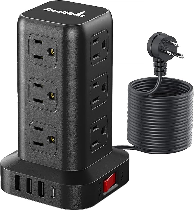 15FT USB C Power Strip Surge Protector Tower, Mini Power Strip Tower Travel 12 by SMALLRT