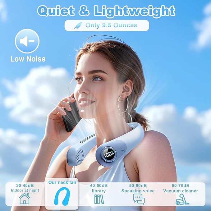 Portable Neck Fan that Blow Cold Air, LED Display, Rechargeable Hands-Free - Image 3