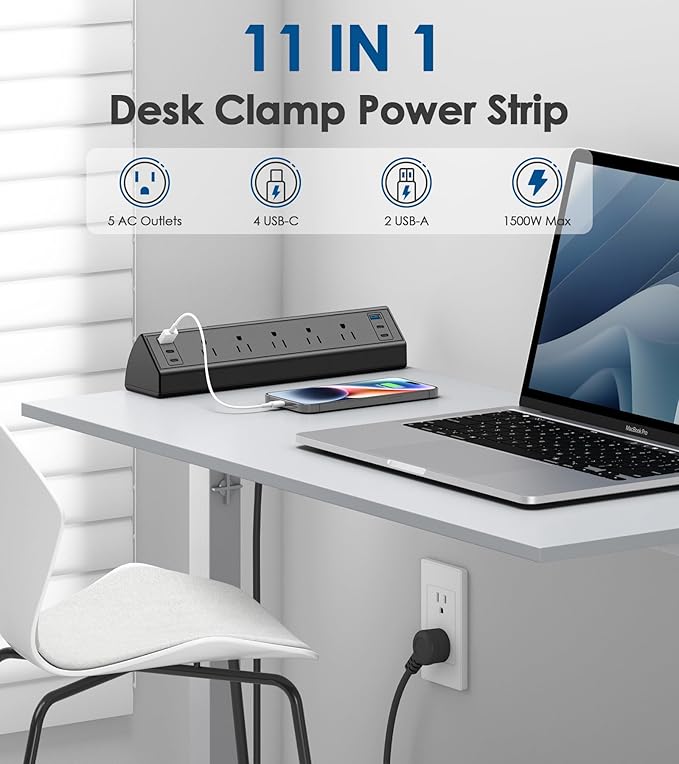 Jgstkcity Desk Clamp Power Strip USB C, 40W Total Fast Charging Station - Image 4