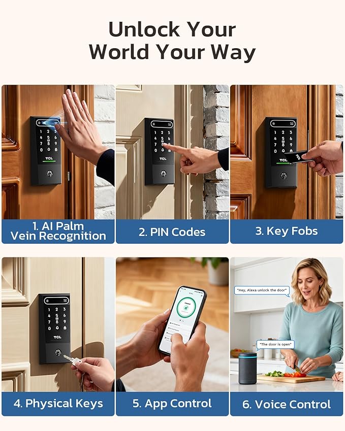 TCL D2 Pro Smart Lock with Palm Vein Recognition, 10000mAh Rechargeable Battery - Image 3
