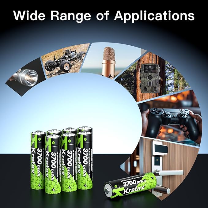 Kratax 8 Count AA Rechargeable Lithium Batteries 3700mWh High Capacity Double A - Image 7