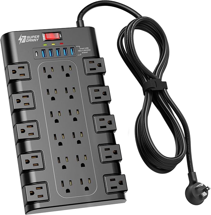 Extension Cord 10 Ft, SUPERDANNY Power Strip Surge Protector by SUPERDANNY