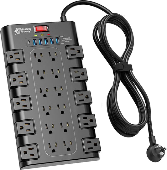 Extension Cord 10 Ft, SUPERDANNY Power Strip Surge Protector by SUPERDANNY