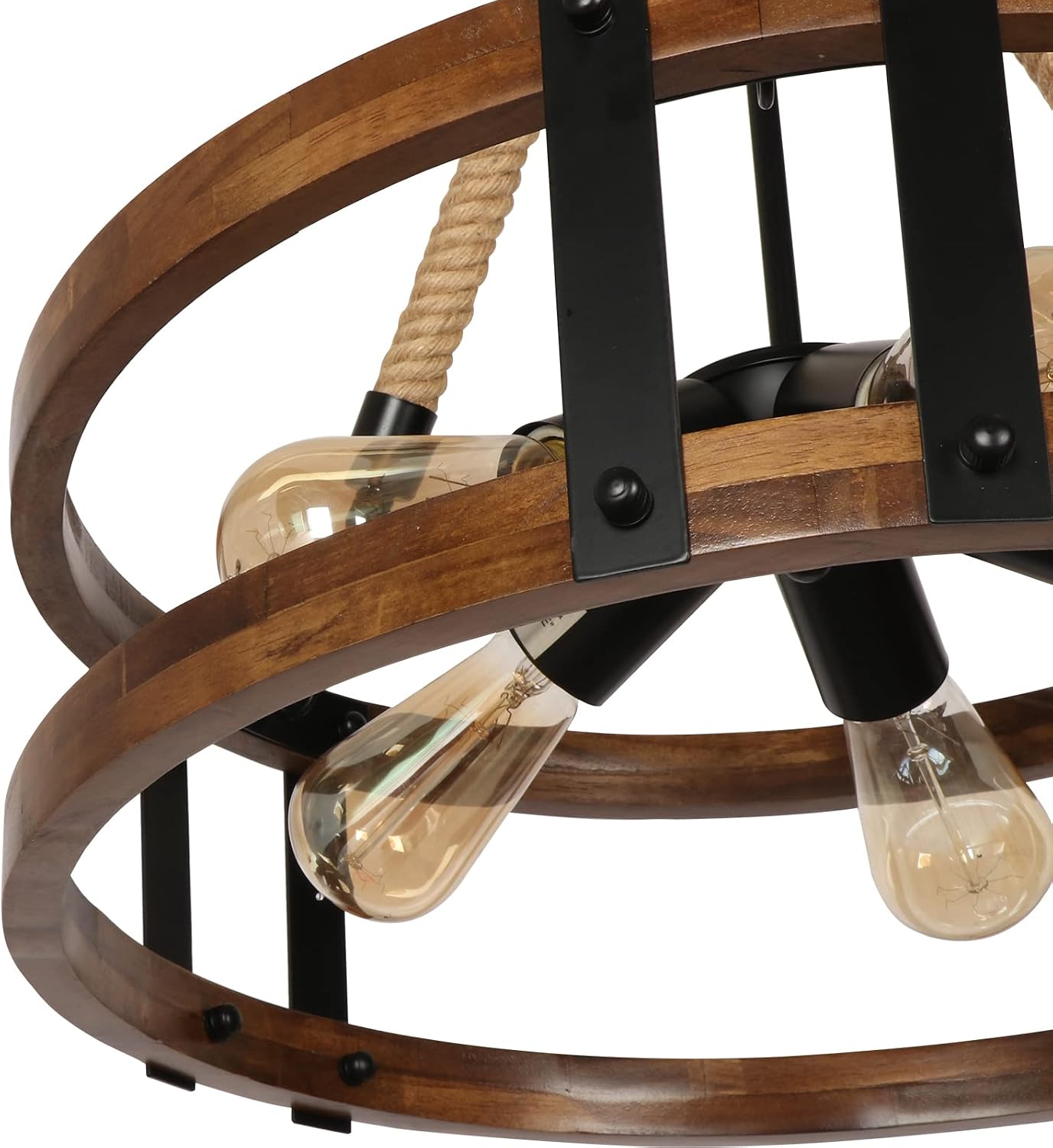 Farmhouse Rustic Chandelier Light Fixture, 5-Light Round Wooden Chandelier, Decorative Lighting Fixture for Dining Room Kitchen Island Breakfast Area