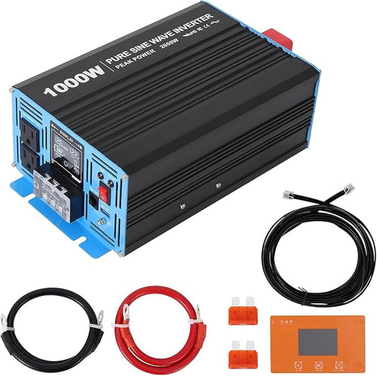 1000W Pure Sine Wave Inverter, 1 USB Port 5v/2.1a, LCD Display&Remote Controller by Unknown
