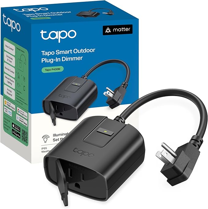 Tapo Outdoor Smart Dimmer Plug for Outdoor Lights, App Control, IP65 Weather by Tapo