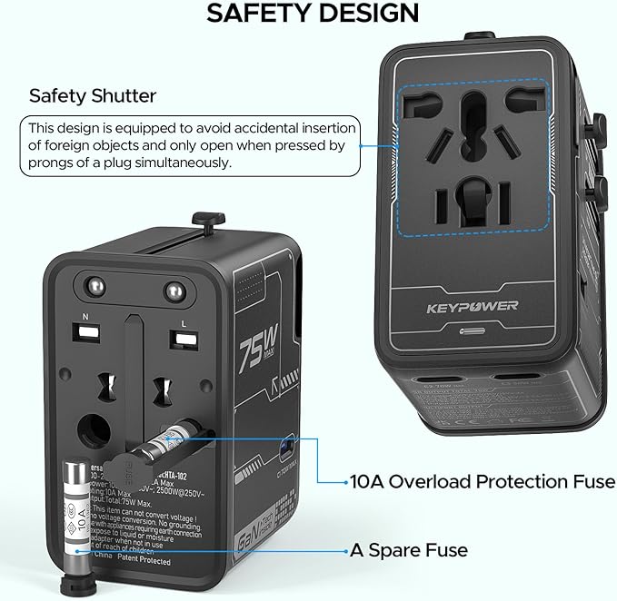 Universal Travel Adapter, 75W GaN International Power Adapter - Image 7