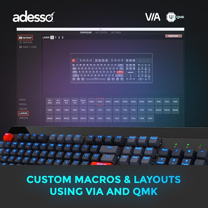 ADESSO Easytouch 1300 Mechanical Keyboard RGB Illuminated Hot Swappable Red - Image 6
