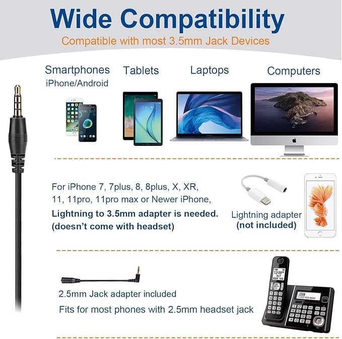 Wantek Cell Phone Headset with Microphone Noise Cancelling - Image 2