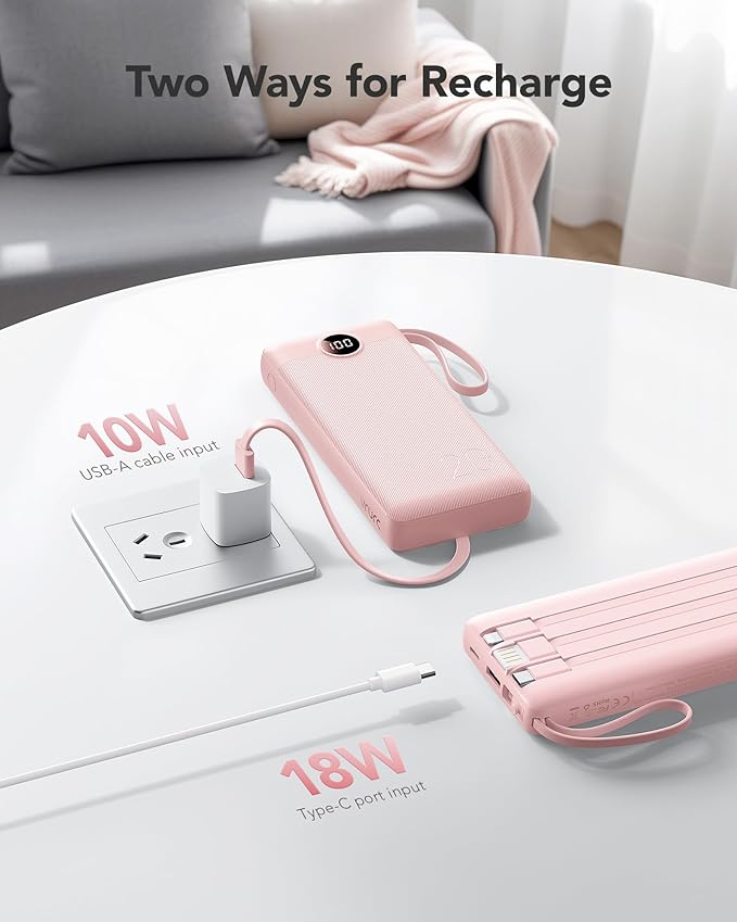 VRURC Portable Charger, 20000mAh Power Bank Fast Charging, Built-in Micro & USB - Image 5