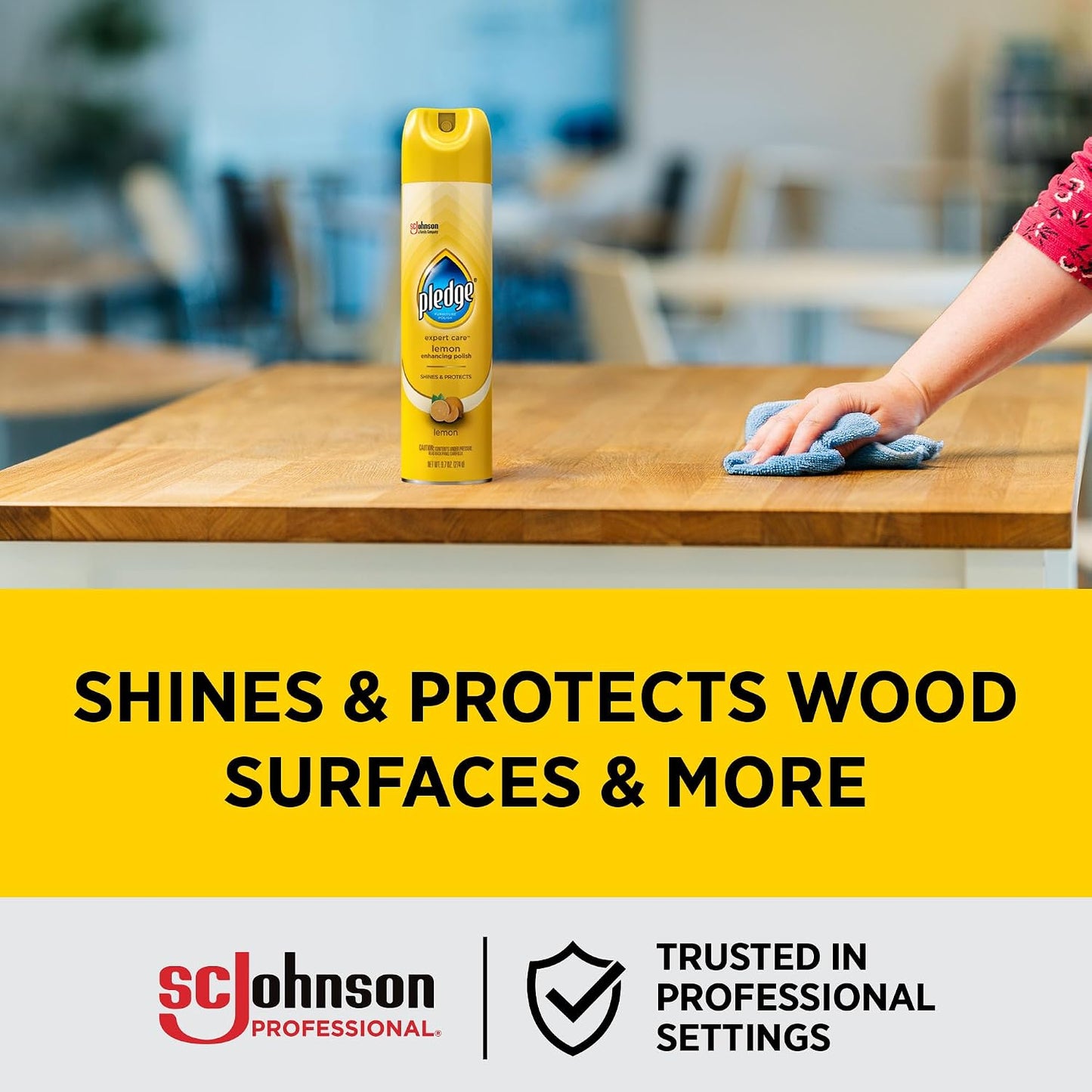 SC Johnson Professional Pledge Enhancing Polish Spray, Lemon scent, 12 Pack | Wood furniture, stainless steel polish that lifts dust and fingerprints for a fast shine, prevent scratches & knicks