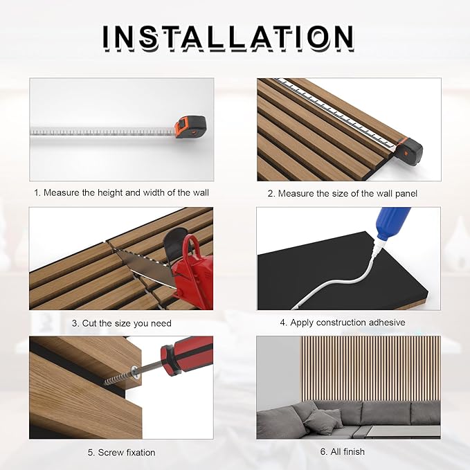 NeatiEase Wood Panels for Wall, 4-Piece 96" x 12.6" Soundproof Wood Slat Wall - Image 6