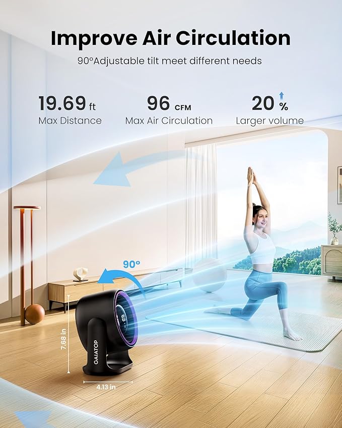 Gaiatop Desk Fan with Touch Control, 4000mAh Battery, 5 Speeds Ultra Quiet - Image 9