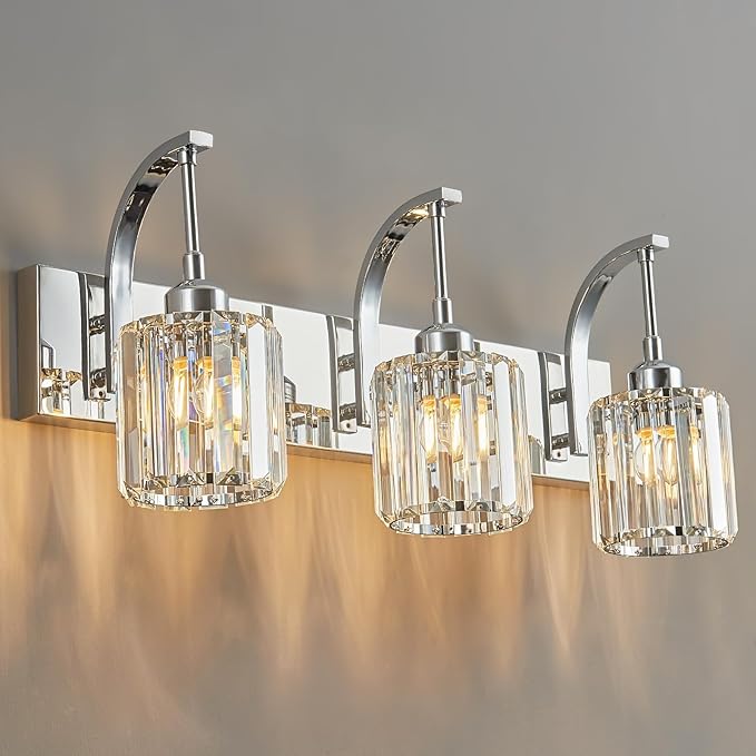 FDPBY 3-Light Crystal Vanity Light, Modern Chrome Bathroom Wall Sconce by FDPBY