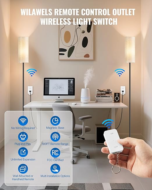 Remote Control Outlet with Two Switches, WILAWELS Wireless Light Switch with - Image 7