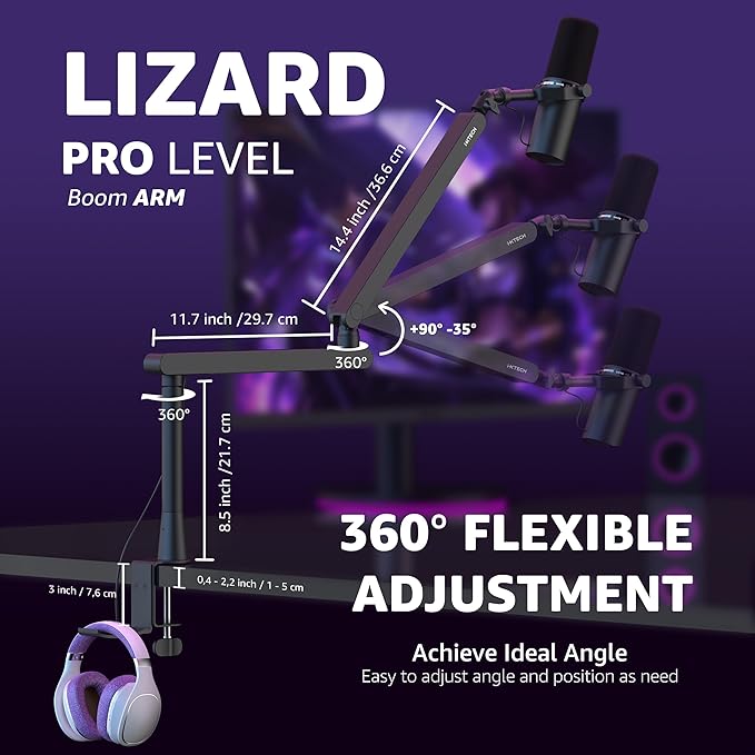 IXTECH Mic Boom Arm Stand LP Microphone Stand Low Profile Microphone Arm - Image 2