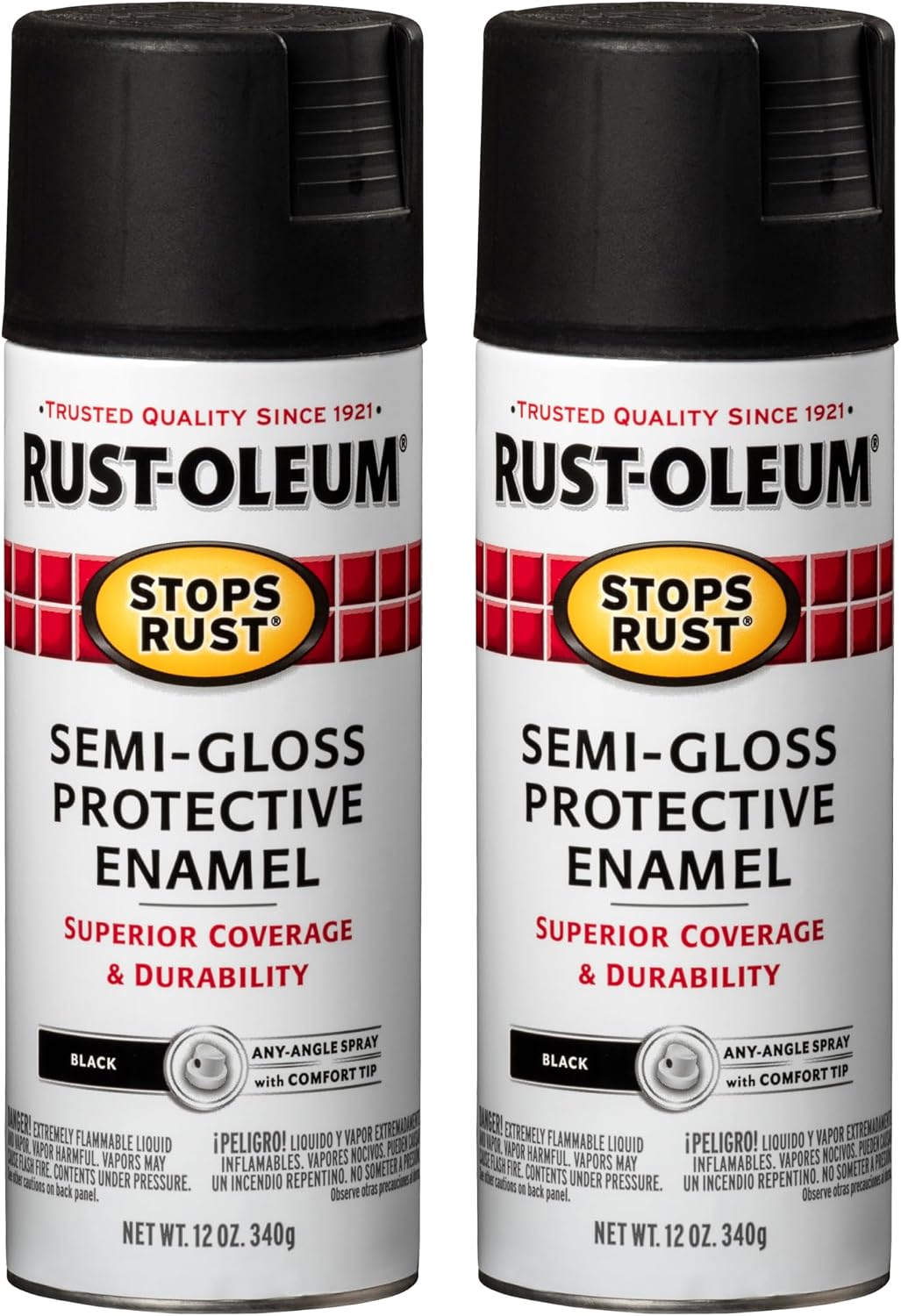 Rust-Oleum Stops Rust Spray Paint, Semi-Gloss Black | Rust Resistant, Indoor and Outdoor Durability, Beautiful Finish on Metal, Wood and More, Sprays from Any Angle, 2 Pack