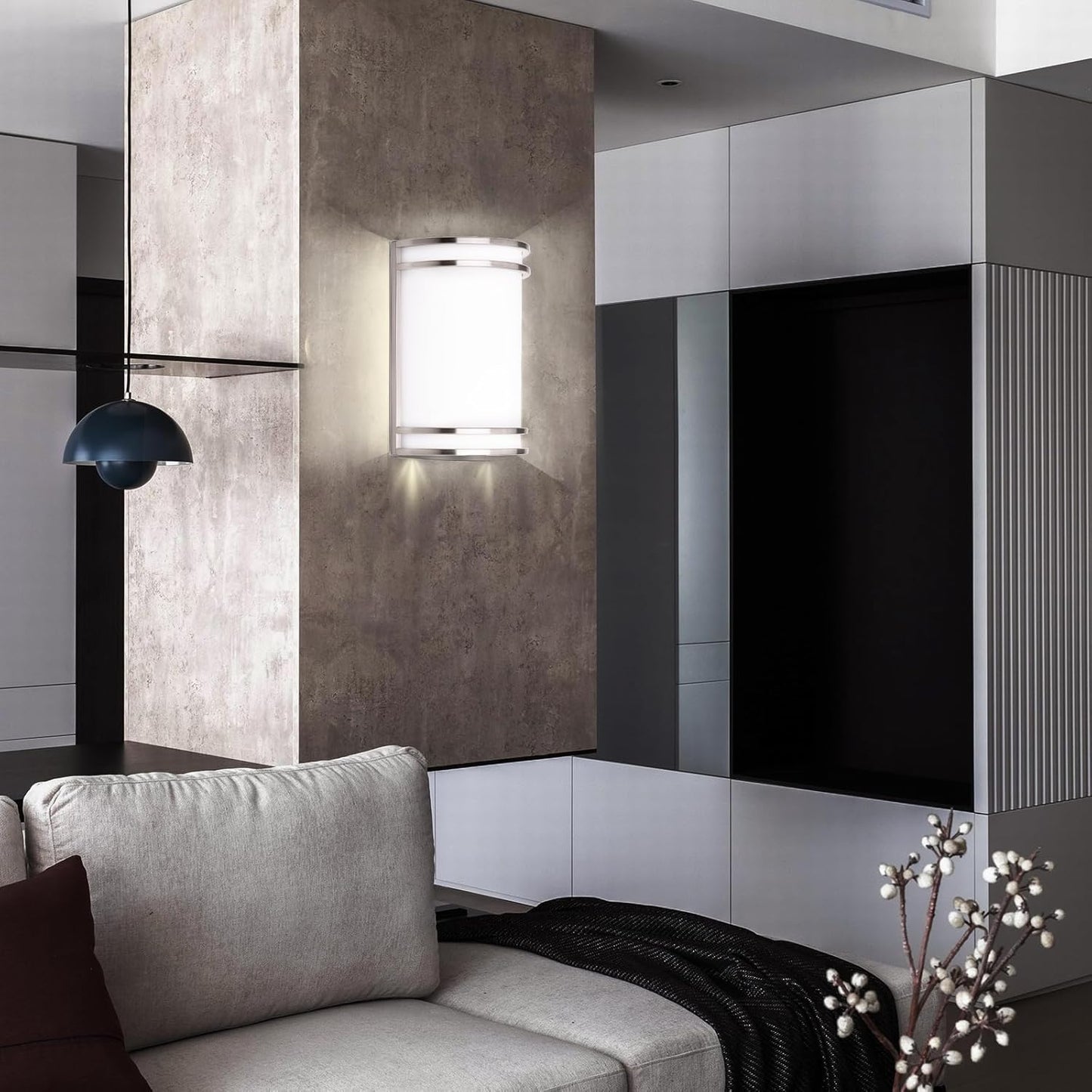 Indoor Wall Sconce, Half Cylinder Wall Light Fixture, 3000K 4000K 5000K Color Temperature Adjustable, Dimmable LED Modern Wall Light for Hallway Bedroom Living Room, Brushed Nickel