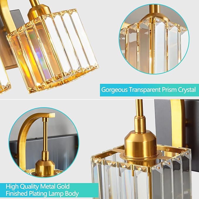 FDPBY Crystal Vanity Lights 3-Light Black Gold Bathroom Vanity Lights Modern - Image 5