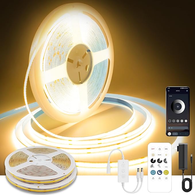 Pandery COB LED Strip Lights Warm White, 24V Dimmable led Light Strip KIT by PanderyCOBLightUPYourLife