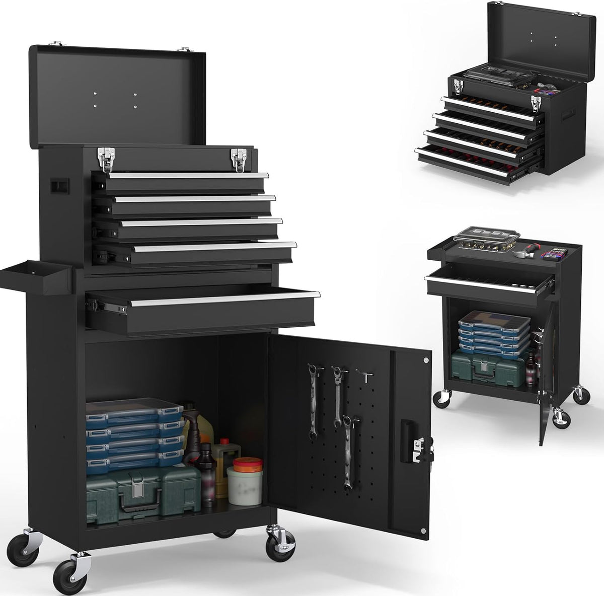 5-drawers tool chest, 2-in-1 rolling tool box with, main product view