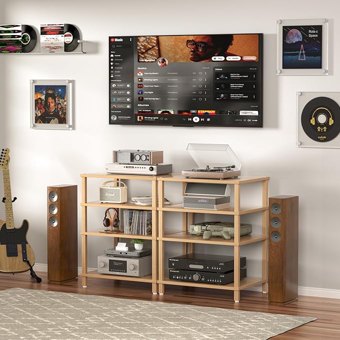 4-Tier AV Media Player Stand, Natural Stereo Cabinet, Modern Audio Shelf - Image 4