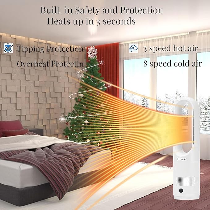 Hiluce All Season Bladeless Fan, 1400W Space Heater & 40W Tower Fan Combo - Image 6