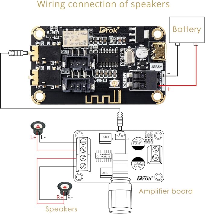 DROK Blue~Tooth Board, 12V Audio Receiver Blue~Tooth Module DC 5V-12V Portable - Image 6