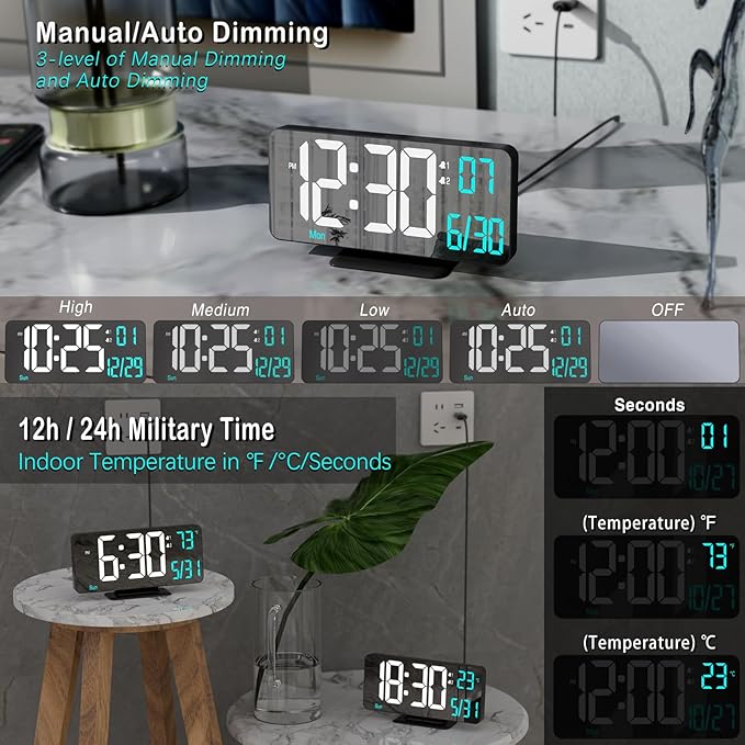 KOSUMOSU Digital Alarm Clock 6.7in Black Clock - Image 3