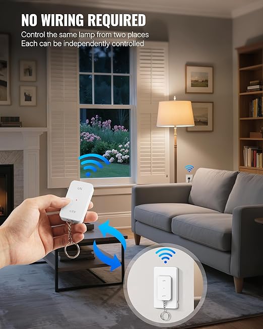 WILAWELS Remote Control Outlet Wireless Wall Mounted Light Switch, Wireless On - Image 3