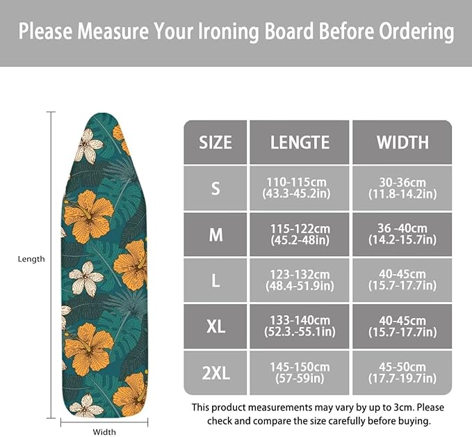 ZCFYGDX Hawaiian Flower Leaf Print Ironing Board Cover Small, Elastic Edges - Image 5