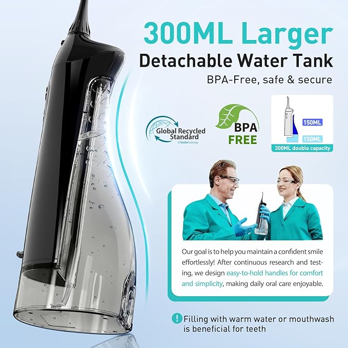 COSLUS Water Dental Flosser Teeth Pick: Portable Cordless Oral Irrigator 300ML - Image 3