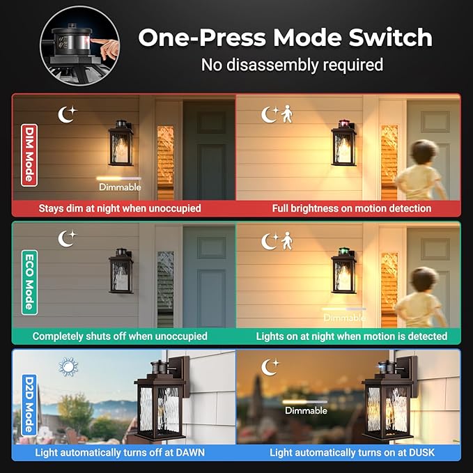 VIANIS Motion Sensor Outdoor Light Fixture, 2 Pack Oil-Rubbed Bronze, - Image 3