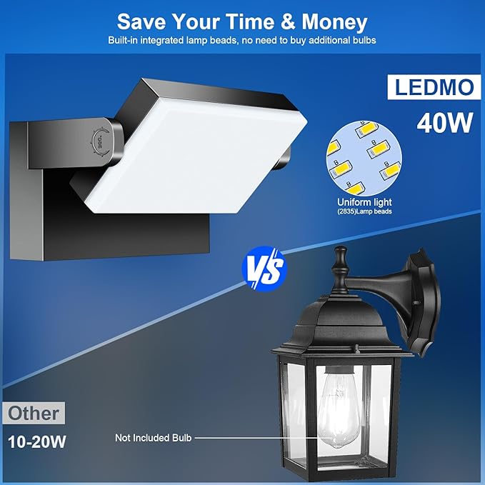 ledmo Outdoor LED Flood Lights - 60W Black 360 Adjustable Head Exterior - Image 7