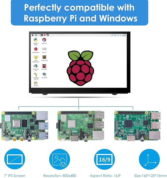 HAMTYSAN Raspberry Pi Screen 7 Inch HDMI Monitor 800x480 LCD Screen Display - Image 3