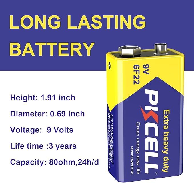 PKCELL 9V Batteries, 2 Pack 9 Volt Batteries Carbon Zinc, 9V Battery - Image 3