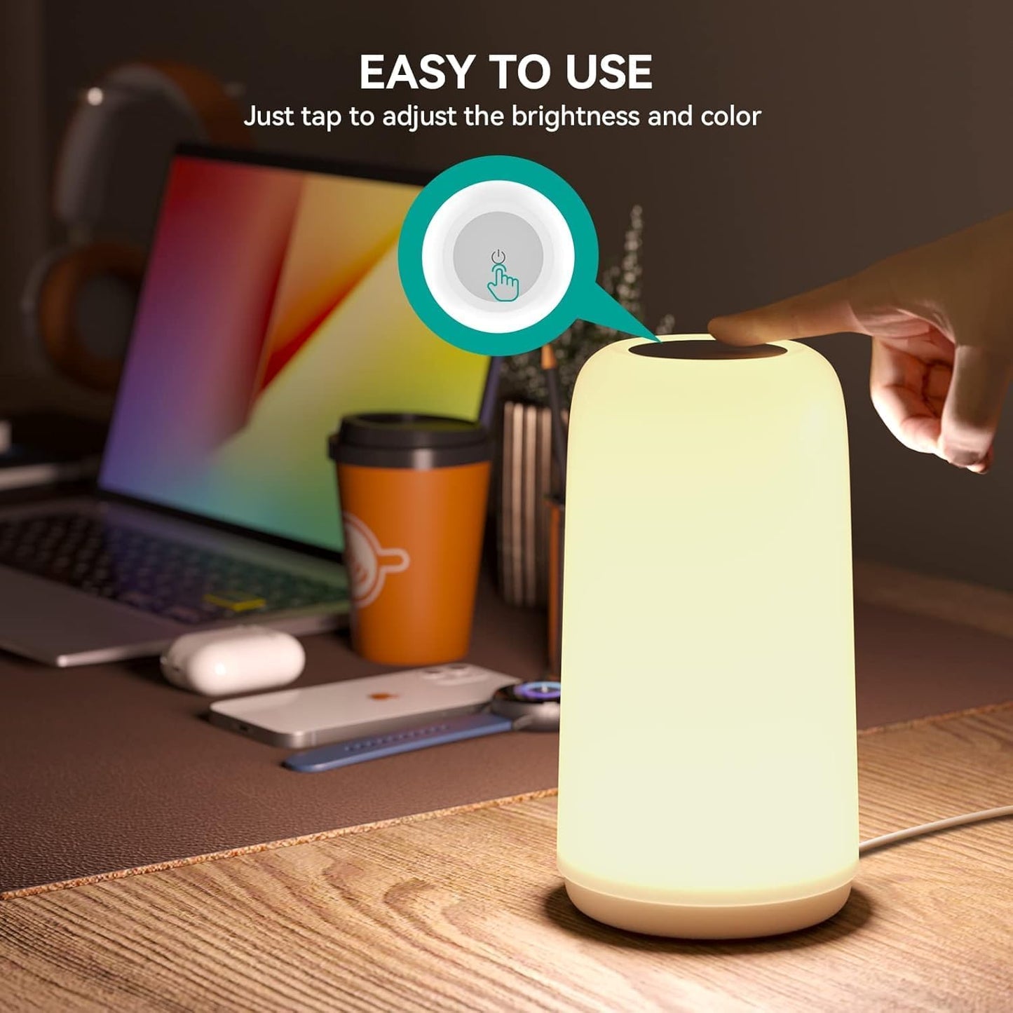 Touch Bedside Table LED Lamp, [Sleek Design & RGB Mode] Multi-Color Dimmable with Warm White Lights, Birthday Gifts for Women Mom, Smart Nightstand Small Lamp for Bedroom Living Room Home Decor